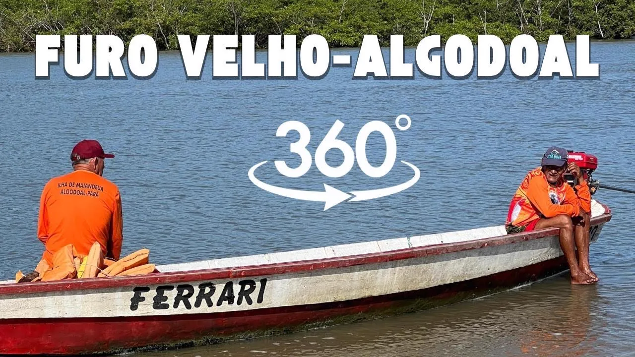 Passeio de canoa no Furo Velho, Ilha de Algodoal, em vídeo 360°